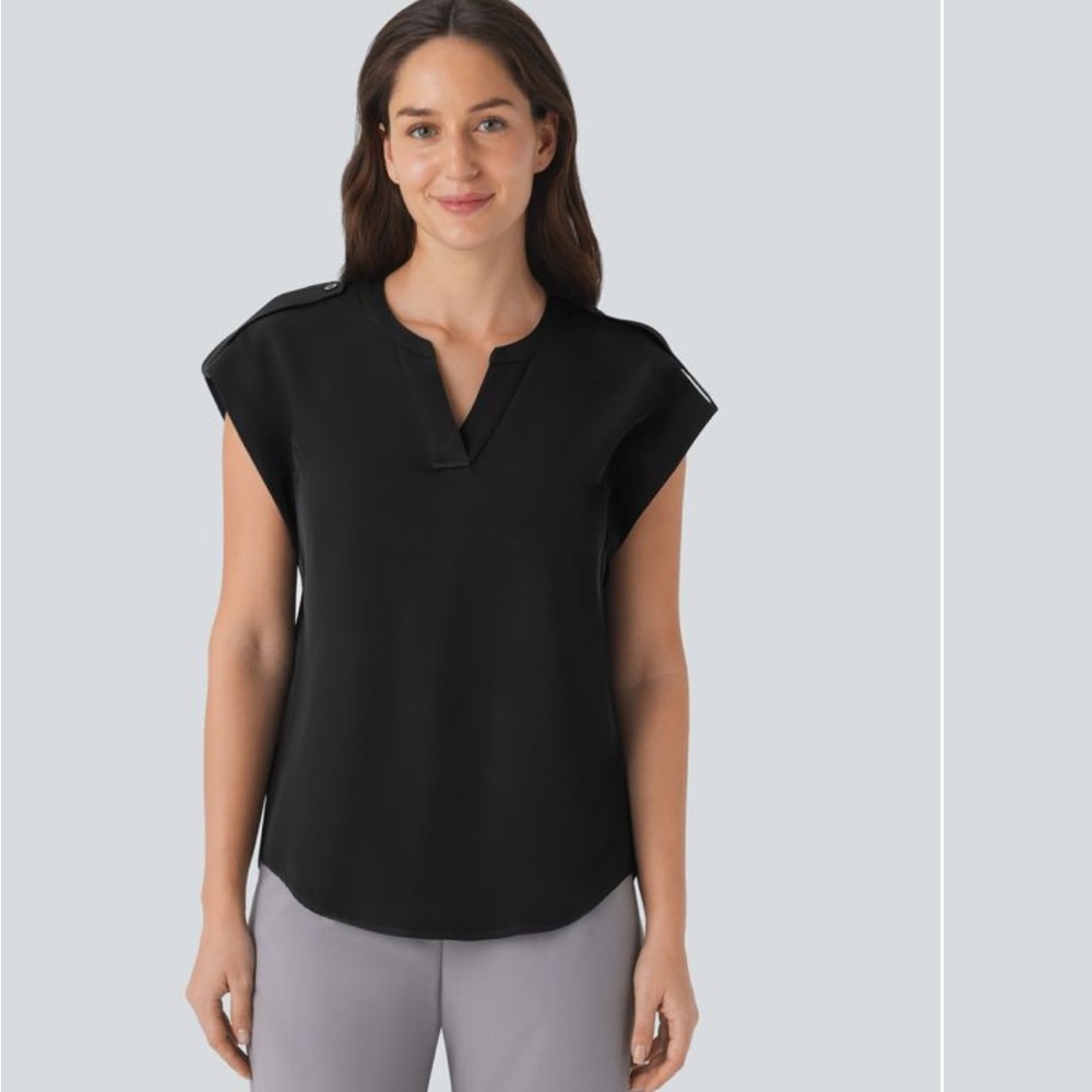 HALARA Black Women's Blouse with Buttoned Shoulders